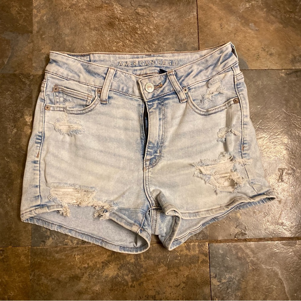 American Eagle Light Wash Ripped Jean Shorts - Picture 2 of 7